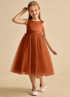Azazie Winnie Flower Girl Dresses Burnt Orange Ball-Gown Bow Tulle Dress image4