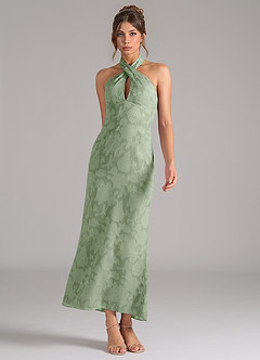 Azazie Marlissa Bridesmaid Dresses Dusty Sage Sheath Pleated Floral Burnout Dress image3