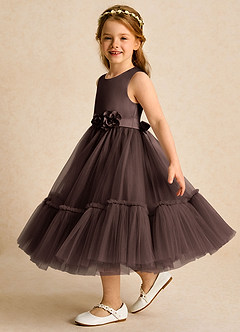 Azazie Miracle Blumenmädchenkleider A-Linie Schleifen Matte Satin Kleid Ganache image3