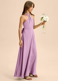 Azazie Beah Junior Robe Trapèze en Satin extensible Plissée Glycine image6