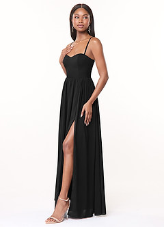 Azazie Marilyssa Bridesmaid Dresses Black A-Line Corset Stretch Chiffon Dress image1