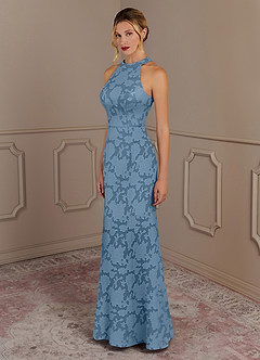Azazie Tyra Abiti per la Madre della Sposa Abito Sirena in Burnout Floreale Blu Acciaio image2