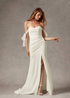 Azazie Ariel Vestidos de novia Vestido de Crema de Satén con cara trasera de crepé de Corte Sirena con Vestidos sin tirantes image1