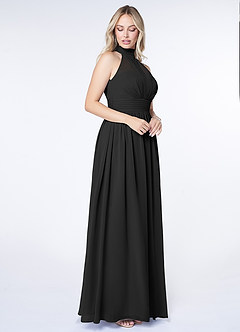 Azazie Iman Bridesmaid Dresses Black A-Line A-Line Ruched Chiffon Dress image7