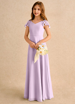 Azazie Nari Girls Formal Flower Girl Dresses Frosted Lilac A-Line with Sleeves Chiffon Dress image3