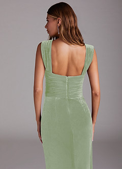 Azazie Genesis Bridesmaid Dresses Dusty Sage Sheath Pleated Velvet Dress image5