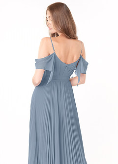 Azazie Lyney Bridesmaid Dresses Dusty Blue A-Line Off the Shoulder Chiffon Dress image5