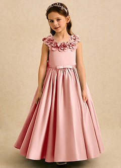 Azazie Eden Flower Girl Dresses Rosette Ball-Gown Pleated Matte Satin Dress image4