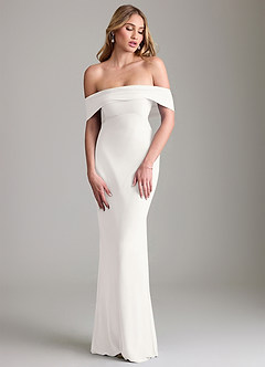 Azazie Lusinda Vestidos de madrinha de casamento Vestido Branco de Chiffon de sereia com Fora do ombro image4