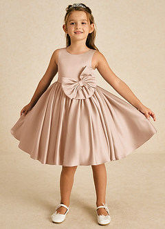 Azazie Apple Flower Girl Dresses English Rose A-Line Bow Matte Satin Dress image1