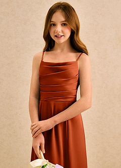 Azazie Chamomile Girls Formal Sukienki dla dziewczynek sypiących kwiaty Linia A Pofałdowany Satyna elastyczna Długość podłogi Sukienka image6