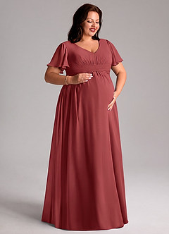 Azazie Verna Maternity Bridesmaid Dresses A-Line V-Neck Ruched Chiffon Floor-Length Dress image10