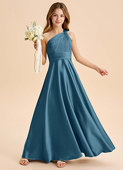 Azazie Charlize Junior Abito A-Line in Raso Elasticizzato Plissettato Bermuda image1