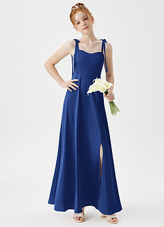 Azazie Rosey Junior Robe Trapèze en Satin extensible Encolure en Forme de Cœur Bleu Roi image3