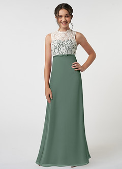 Azazie Rana Junior Eucalyptus A-Line Lace Chiffon Dress image1