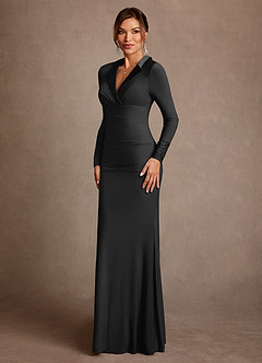 Azazie Syracuse vestidos de madre de la novia Vestido de Negro de Punto de lujo de Corte Recto con Plisado image4