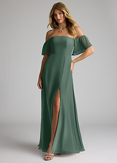 Azazie Sue Bridesmaid Dresses Sea Moss A-Line Off the Shoulder Chiffon Convertible Dress image4
