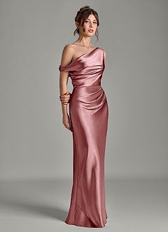 Azazie Emerson Bridesmaid Dresses Vintage Mauve Mermaid Off the Shoulder Metallic Satin Dress image5