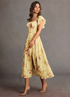 Halle Light Yellow Midi Dress image3