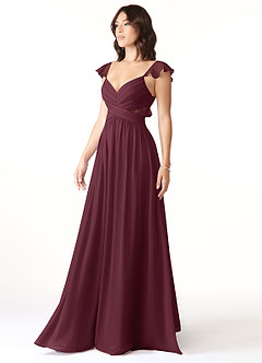 Azazie Lissa Bridesmaid Dresses Cabernet A-Line Lace Chiffon Dress image4