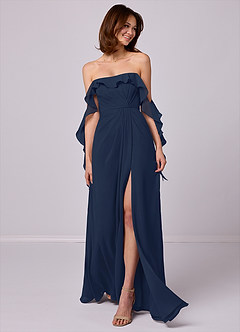 Barbie ♥ Azazie Bridesmaid Dresses Dark Navy A-Line Off the Shoulder Chiffon Convertible Dress image1