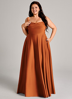 Azazie Shaude Bridesmaid Dresses Cinnamon A-Line Pleated Stretch Satin Dress image11