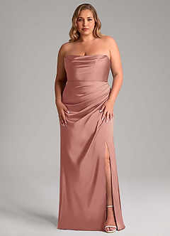 Azazie Leonis Bridesmaid Dresses Rosette Mermaid Pleated Stretch Satin Convertible Dress image8