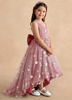 Azazie Celia Flower Girl Dresses Antique Rose A-Line Spaghetti Strap Tulle Dress image3