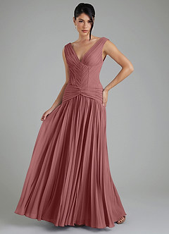 Azazie Kima Brautjungfernkleider Eine Linie Plissee Chiffon Kleid Wüstenrose image1
