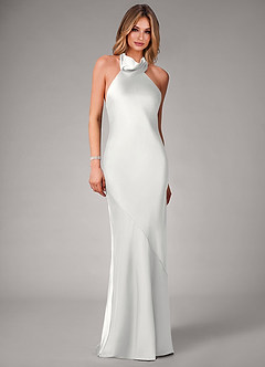 Azazie Velli Abiti da Damigella Abito Sirena in Raso Elasticizzato Collo Alto Bianco image4