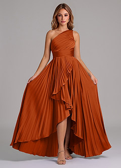 Azazie Lyrica Bridesmaid Dresses Burnt Orange A-Line One Shoulder Stretch Satin Dress image6