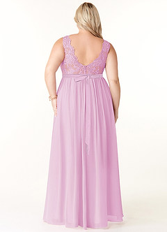 Azazie Elly Robes de demoiselle d'honneur Robe Trapèze en Mousseline de soie Encolure dégagée en dentelle Rose Bonbon image8