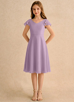 Azazie Narin Girls Formal Flower Girl Dresses Wisteria A-Line with Sleeves Chiffon Dress image5