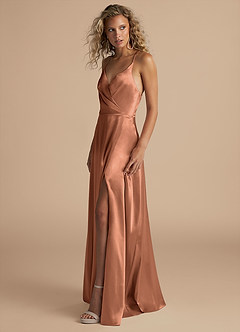 Azazie Davis Bridesmaid Dresses Bronzer A-Line Pleated Metallic Satin Dress image6