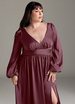 Azazie Norah Bridesmaid Dresses Sangria A-Line Stretch Satin Dress image12