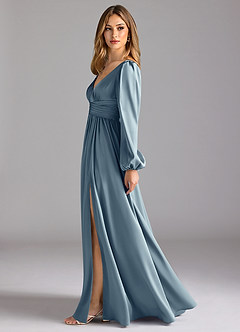 Azazie Norah Brautjungfernkleider A-Linie Stretch-Satin Kleid Staubblau image4