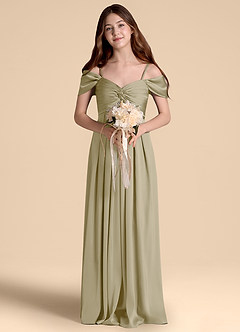 Azazie Kaitlynn Junior Klä av A-Line i Stretch Satin Av axeln image4