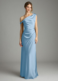 Azazie Emerson Bridesmaid Dresses Powder Blue Mermaid Off the Shoulder Stretch Satin Dress image3