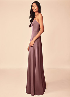 Azazie Mei Bridesmaid Dresses Vintage Mauve A-Line V-Neck Stretch Satin Dress image4