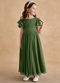 Azazie Ali Flower Girl Dresses Olive A-Line Pleated Chiffon Dress image4