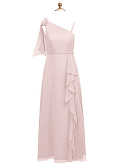 Azazie Aidy Junior Vestido Rosa Corado de Chiffon de Linha A com Arco image5
