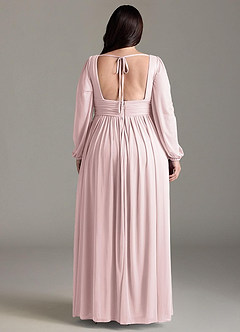 Azazie Norah Bridesmaid Dresses Blushing Pink A-Line V-Neck Long Sleeve Chiffon Dress image7
