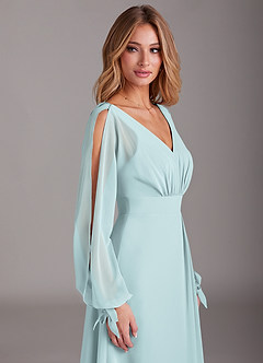 Azazie Matilda Bridesmaid Dresses Mist A-Line Long Sleeve Chiffon Dress image7