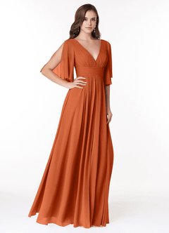 Azazie Temeka Robes de demoiselle d'honneur Robe Trapèze en Mousseline de soie Rayé Orange Brûlée image4
