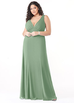 Azazie Christiana Robes de demoiselle d'honneur Robe Trapèze en Mousseline de soie Col V plissé Matcha image7