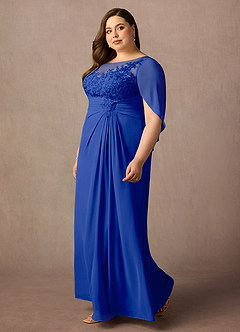 Azazie Hera Mother of the Bride Dresses Royal Blue A-Line Lace Capelet Chiffon Dress image8