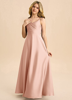 Azazie Bug Junior Robe Trapèze en Satin extensible Plissée Or Rose image3