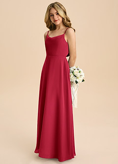Azazie Shale Junior Scarlet A-Line Bow Chiffon Dress image6
