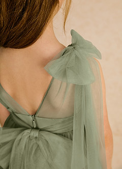Azazie Dori Robe Demoiselle D'honneur Fillette Robe Trapèze en Tulle Rayé Pistache image8