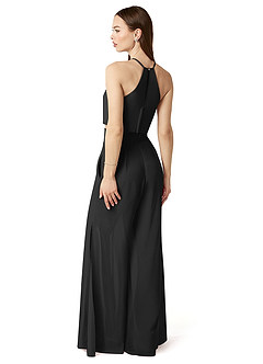 Azazie Kenzi Abiti da Damigella Tuta in Chiffon Plissettato Nero image4